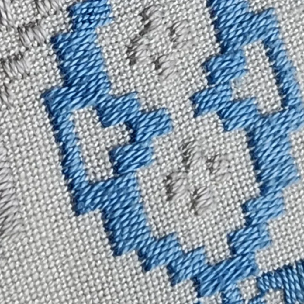 Vintage Embroidered Linen Tablecloth – 40"x40" Floral Blue Gray Stitching - Picture 4 of 13